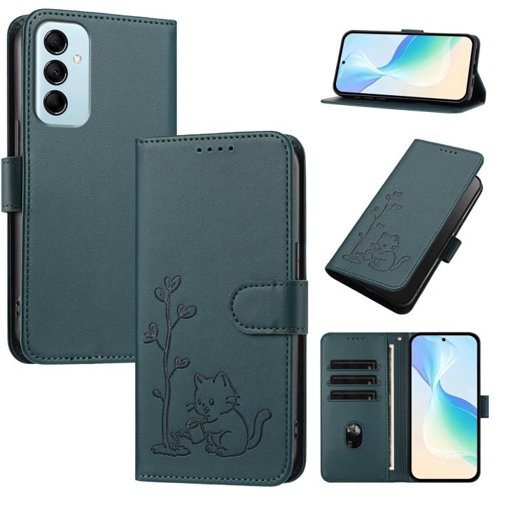 Custodia per telefono in ecopelle con fibbia a forma di albero e gatto YX0014, con cordino., For Galaxy M14 5G