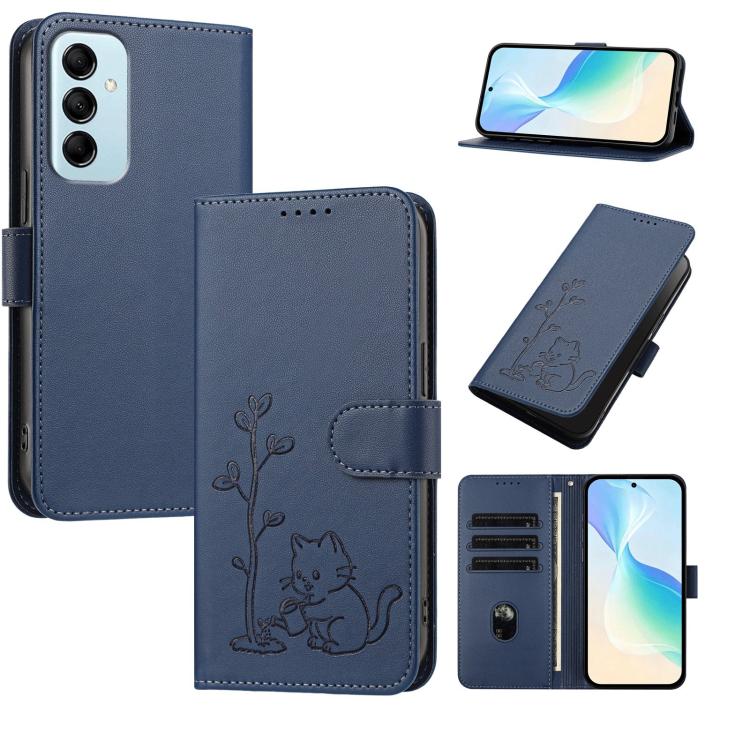 Custodia per telefono in ecopelle con fibbia a forma di albero e gatto YX0014, con cordino., For Galaxy M14 5G