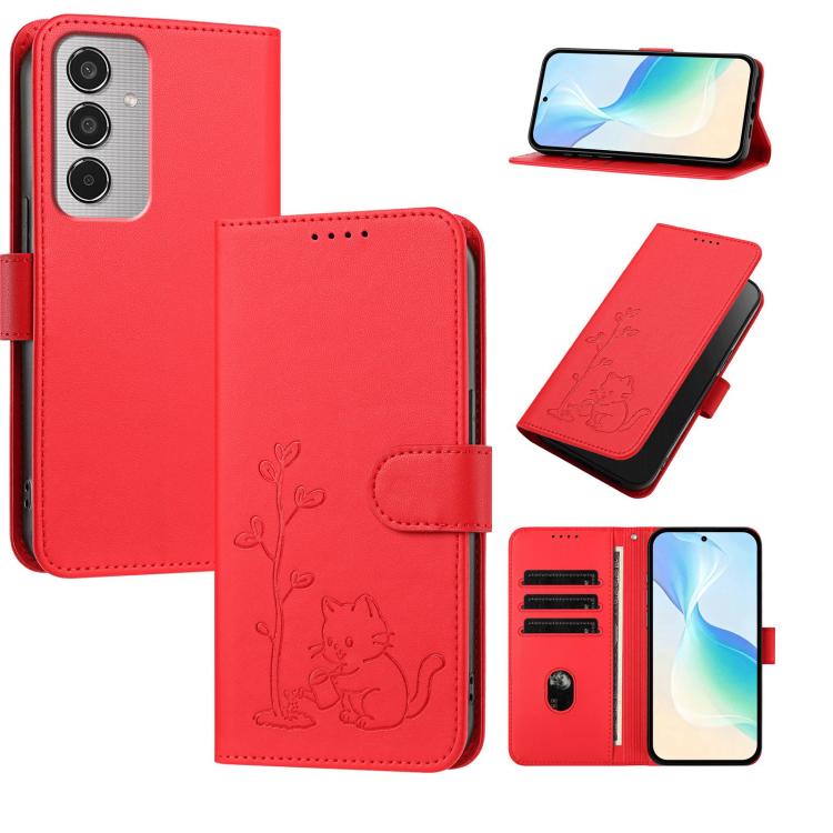 Custodia per telefono in ecopelle con fibbia a forma di albero e gatto YX0014, con cordino., For Galaxy M36 5G, For Galaxy M35 5G