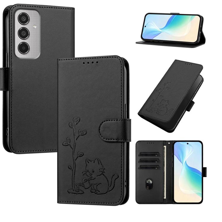 Custodia per telefono in ecopelle con fibbia a forma di albero e gatto YX0014, con cordino., For Galaxy M36 5G, For Galaxy M35 5G