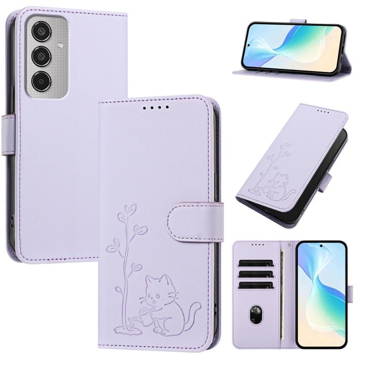 Custodia per telefono in ecopelle con fibbia a forma di albero e gatto YX0014, con cordino., For Galaxy M36 5G, For Galaxy M35 5G