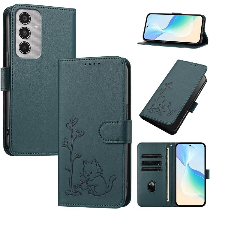 Custodia per telefono in ecopelle con fibbia a forma di albero e gatto YX0014, con cordino., For Galaxy M36 5G, For Galaxy M35 5G