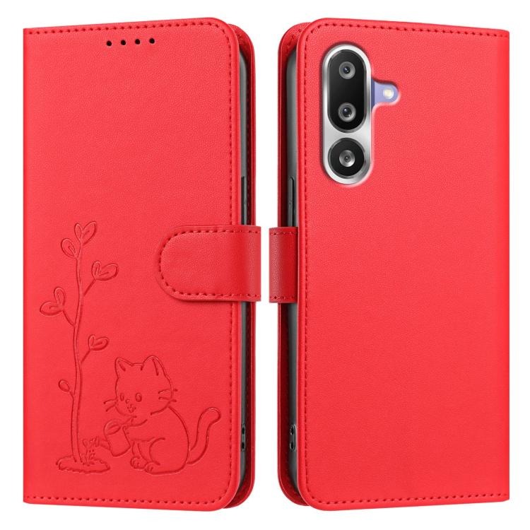 Custodia per telefono in ecopelle con fibbia a forma di albero e gatto YX0014, con cordino., For Galaxy M36 5G, For Galaxy M35 5G