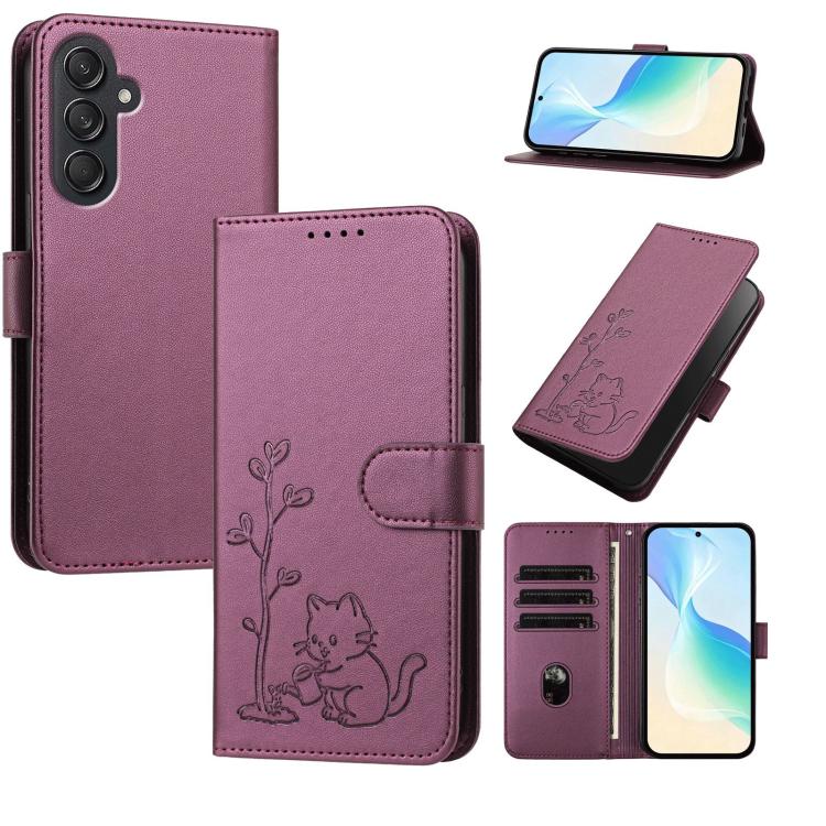 Custodia per telefono in ecopelle con fibbia a forma di albero e gatto YX0014, con cordino., For Galaxy M55 5G / C55 5G, For Galaxy M15 5G / F15 5G