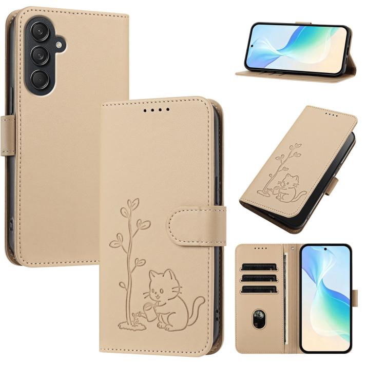 Custodia per telefono in ecopelle con fibbia a forma di albero e gatto YX0014, con cordino., For Galaxy M55 5G / C55 5G, For Galaxy M15 5G / F15 5G