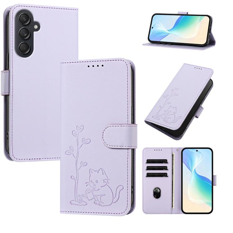 Custodia per telefono in ecopelle con fibbia a forma di albero e gatto YX0014, con cordino., For Galaxy M55 5G / C55 5G, For Galaxy M15 5G / F15 5G