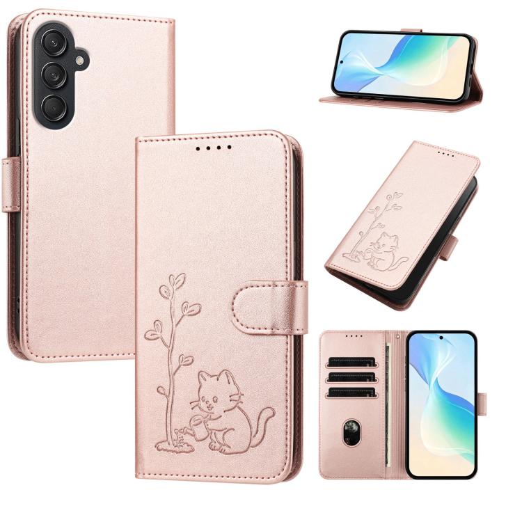 Custodia per telefono in ecopelle con fibbia a forma di albero e gatto YX0014, con cordino., For Galaxy M55 5G / C55 5G, For Galaxy M15 5G / F15 5G