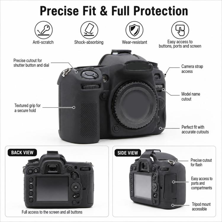 Custodia protettiva in morbido silicone per fotocamera, For Nikon D7000