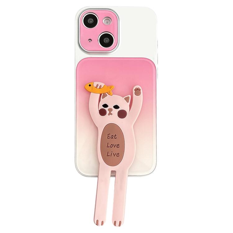 Custodia per telefono in TPU, silicone e acrilico con effetto sfumato e supporto a forma di gatto, For iPhone 15 Pro Max, For iPhone 15 Pro, For iPhone 15, For iPhone 14, For iPhone 14 Pro, For iPhone 14 Pro Max