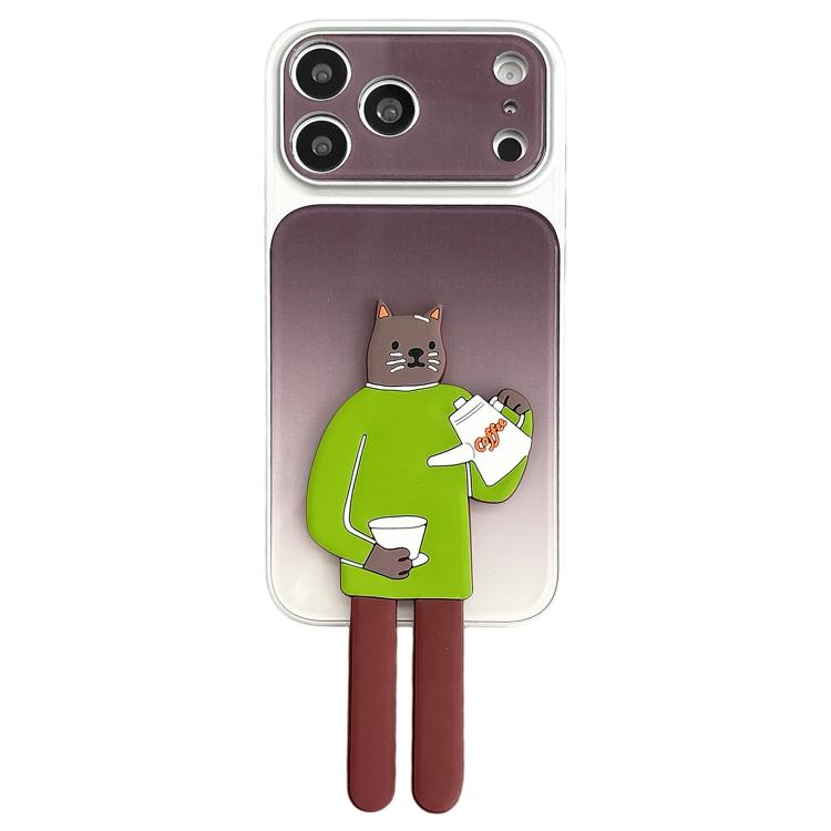 Custodia per telefono in TPU, silicone e acrilico con effetto sfumato e supporto a forma di gatto, For iPhone 17 Pro Max, For iPhone 17 Pro, For iPhone 17, For iPhone 16 Pro Max, For iPhone 16 Pro, For iPhone 16