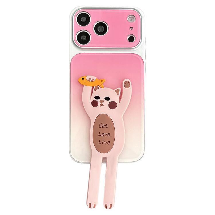 Custodia per telefono in TPU, silicone e acrilico con effetto sfumato e supporto a forma di gatto, For iPhone 17 Pro Max, For iPhone 17 Pro, For iPhone 17, For iPhone 16 Pro Max, For iPhone 16 Pro, For iPhone 16