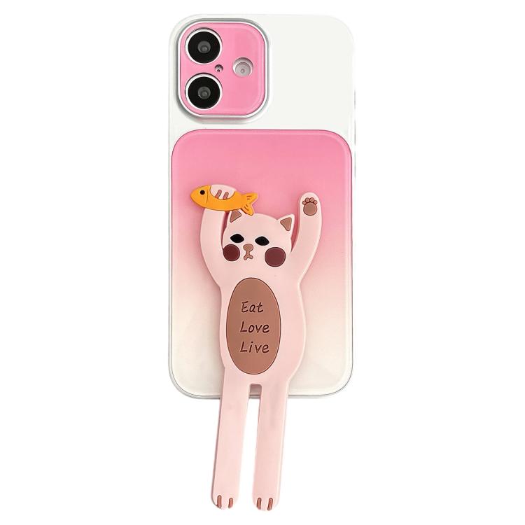 Custodia per telefono in TPU, silicone e acrilico con effetto sfumato e supporto a forma di gatto, For iPhone 17 Pro Max, For iPhone 17 Pro, For iPhone 17, For iPhone 16 Pro Max, For iPhone 16 Pro, For iPhone 16