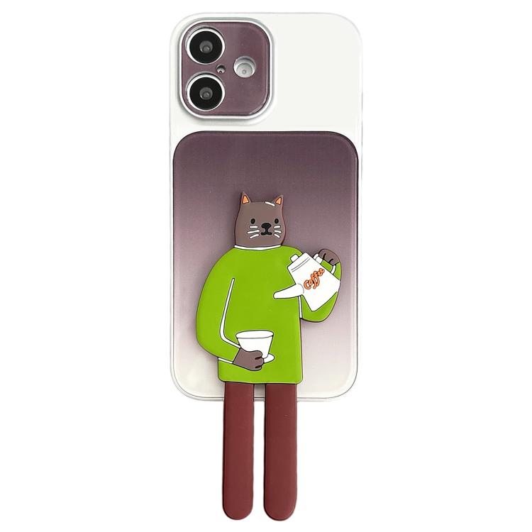 Custodia per telefono in TPU, silicone e acrilico con effetto sfumato e supporto a forma di gatto, For iPhone 17 Pro Max, For iPhone 17 Pro, For iPhone 17, For iPhone 16 Pro Max, For iPhone 16 Pro, For iPhone 16