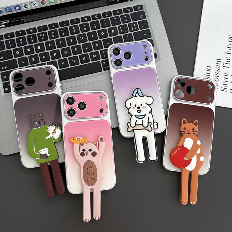 Custodia per telefono in TPU, silicone e acrilico con effetto sfumato e supporto a forma di gatto, For iPhone 17 Pro Max, For iPhone 17 Pro, For iPhone 17, For iPhone 16 Pro Max, For iPhone 16 Pro, For iPhone 16