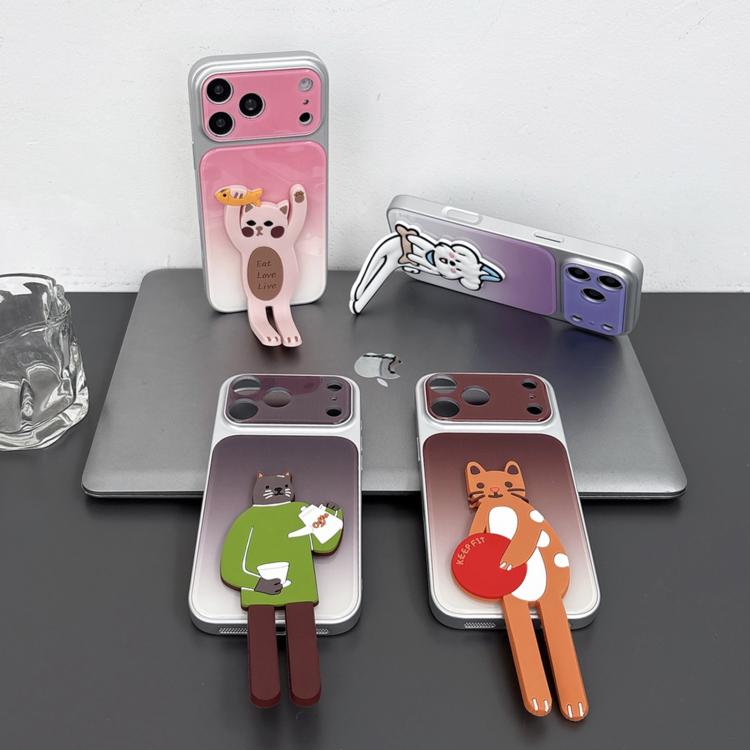 Custodia per telefono in TPU, silicone e acrilico con effetto sfumato e supporto a forma di gatto, For iPhone 17 Pro Max, For iPhone 17 Pro, For iPhone 17, For iPhone 16 Pro Max, For iPhone 16 Pro, For iPhone 16