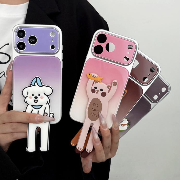 Custodia per telefono in TPU, silicone e acrilico con effetto sfumato e supporto a forma di gatto, For iPhone 15 Pro Max, For iPhone 15 Pro, For iPhone 15, For iPhone 14, For iPhone 14 Pro, For iPhone 14 Pro Max