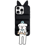 Custodia per telefono in TPU e silicone con orecchie di volpe e piumino d'oca, con custodia pieghevole a forma di gatto dei cartoni animati., For iPhone 17 Pro Max, For iPhone 17 Pro, For iPhone 17, For iPhone 16 Pro Max