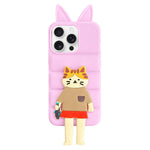 Custodia per telefono in TPU e silicone con orecchie di volpe e piumino d'oca, con custodia pieghevole a forma di gatto dei cartoni animati., For iPhone 17 Pro Max, For iPhone 17 Pro, For iPhone 17, For iPhone 16 Pro Max