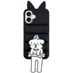 Custodia per telefono in TPU e silicone con orecchie di volpe e piumino d'oca, con custodia pieghevole a forma di gatto dei cartoni animati., For iPhone 16 Pro, For iPhone 16, For iPhone 15 Pro Max, For iPhone 15 Pro