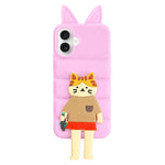 Custodia per telefono in TPU e silicone con orecchie di volpe e piumino d'oca, con custodia pieghevole a forma di gatto dei cartoni animati., For iPhone 16 Pro, For iPhone 16, For iPhone 15 Pro Max, For iPhone 15 Pro
