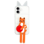 Custodia per telefono in TPU e silicone con orecchie di volpe e piumino d'oca, con custodia pieghevole a forma di gatto dei cartoni animati., For iPhone 16 Pro, For iPhone 16, For iPhone 15 Pro Max, For iPhone 15 Pro