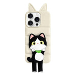 Custodia per telefono in TPU e silicone con orecchie di volpe e piumino d'oca, con custodia pieghevole a forma di gatto dei cartoni animati., For iPhone 16 Pro, For iPhone 16, For iPhone 15 Pro Max, For iPhone 15 Pro