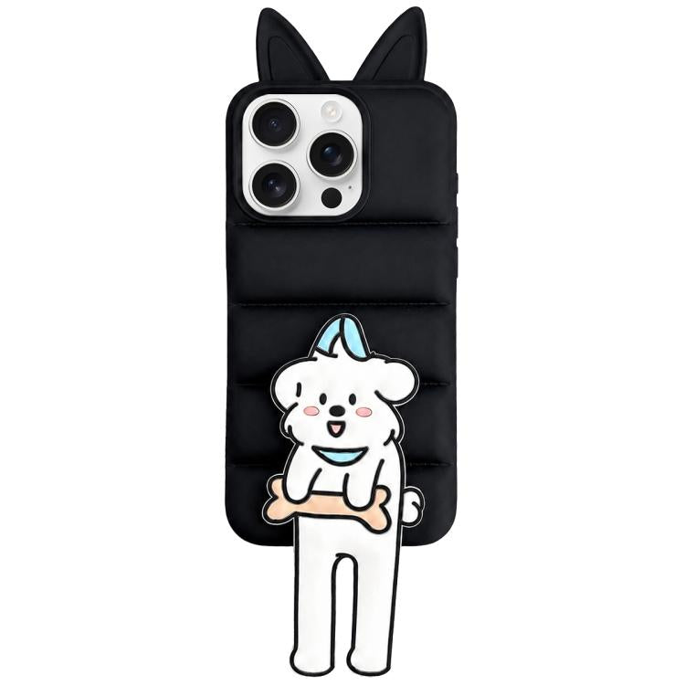 Custodia per telefono in TPU e silicone con orecchie di volpe e piumino d'oca, con custodia pieghevole a forma di gatto dei cartoni animati., For iPhone 16 Pro, For iPhone 16, For iPhone 15 Pro Max, For iPhone 15 Pro