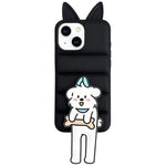 Custodia per telefono in TPU e silicone con orecchie di volpe e piumino d'oca, con custodia pieghevole a forma di gatto dei cartoni animati., For iPhone 15, For iPhone 14, For iPhone 14 Pro, For iPhone 14 Pro Max