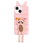 Custodia per telefono in TPU e silicone con orecchie di volpe e piumino d'oca, con custodia pieghevole a forma di gatto dei cartoni animati., For iPhone 15, For iPhone 14, For iPhone 14 Pro, For iPhone 14 Pro Max