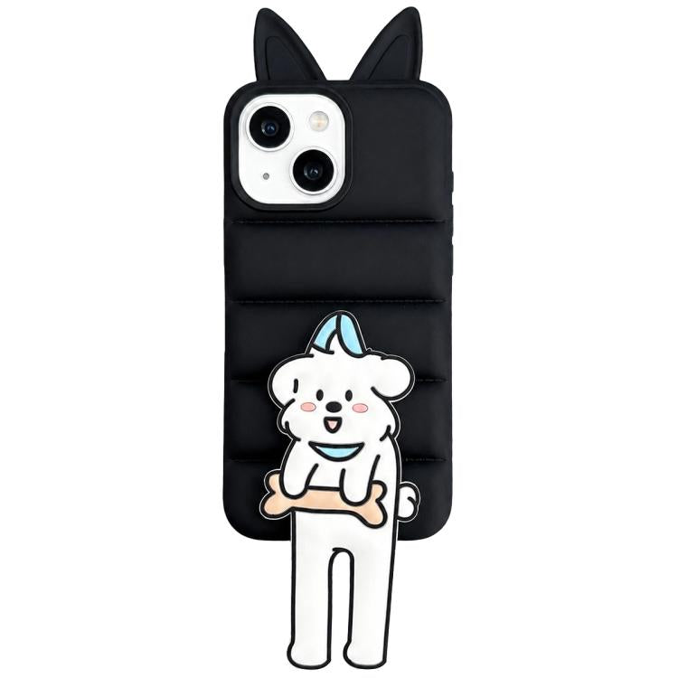 Custodia per telefono in TPU e silicone con orecchie di volpe e piumino d'oca, con custodia pieghevole a forma di gatto dei cartoni animati., For iPhone 15, For iPhone 14, For iPhone 14 Pro, For iPhone 14 Pro Max