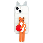 Custodia per telefono in TPU e silicone con orecchie di volpe e piumino d'oca, con custodia pieghevole a forma di gatto dei cartoni animati., For iPhone 15, For iPhone 14, For iPhone 14 Pro, For iPhone 14 Pro Max