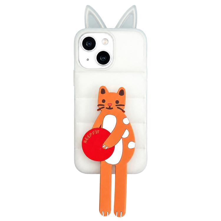 Custodia per telefono in TPU e silicone con orecchie di volpe e piumino d'oca, con custodia pieghevole a forma di gatto dei cartoni animati., For iPhone 15, For iPhone 14, For iPhone 14 Pro, For iPhone 14 Pro Max