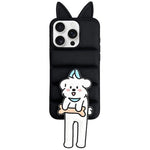 Custodia per telefono in TPU e silicone con orecchie di volpe e piumino d'oca, con custodia pieghevole a forma di gatto dei cartoni animati., For iPhone 15, For iPhone 14, For iPhone 14 Pro, For iPhone 14 Pro Max