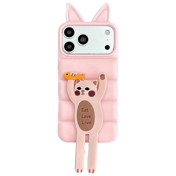 Custodia per telefono in TPU e silicone con orecchie di volpe e piumino d'oca, con custodia pieghevole a forma di gatto dei cartoni animati., For iPhone 17 Pro Max, For iPhone 17 Pro, For iPhone 17, For iPhone 16 Pro Max