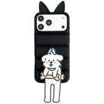Custodia per telefono in TPU e silicone con orecchie di volpe e piumino d'oca, con custodia pieghevole a forma di gatto dei cartoni animati., For iPhone 17 Pro Max, For iPhone 17 Pro, For iPhone 17, For iPhone 16 Pro Max