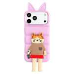 Custodia per telefono in TPU e silicone con orecchie di volpe e piumino d'oca, con custodia pieghevole a forma di gatto dei cartoni animati., For iPhone 17 Pro Max, For iPhone 17 Pro, For iPhone 17, For iPhone 16 Pro Max