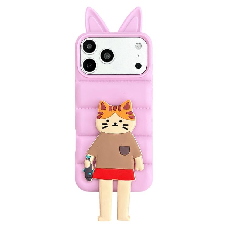 Custodia per telefono in TPU e silicone con orecchie di volpe e piumino d'oca, con custodia pieghevole a forma di gatto dei cartoni animati., For iPhone 17 Pro Max, For iPhone 17 Pro, For iPhone 17, For iPhone 16 Pro Max