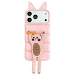 Custodia per telefono in TPU e silicone con orecchie di volpe e piumino d'oca, con custodia pieghevole a forma di gatto dei cartoni animati., For iPhone 17 Pro Max, For iPhone 17 Pro, For iPhone 17, For iPhone 16 Pro Max