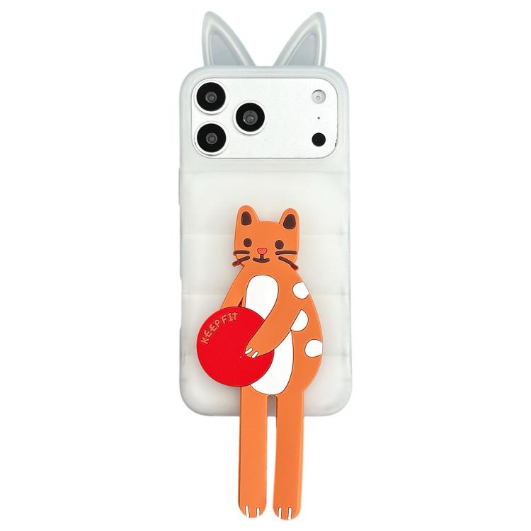 Custodia per telefono in TPU e silicone con orecchie di volpe e piumino d'oca, con custodia pieghevole a forma di gatto dei cartoni animati., For iPhone 17 Pro Max, For iPhone 17 Pro, For iPhone 17, For iPhone 16 Pro Max