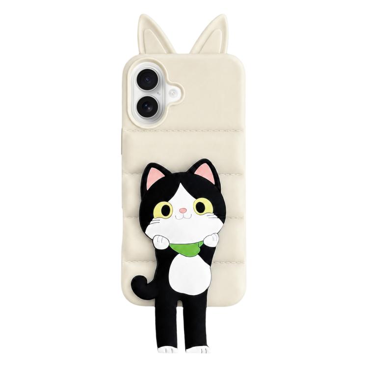 Custodia per telefono in TPU e silicone con orecchie di volpe e piumino d'oca, con custodia pieghevole a forma di gatto dei cartoni animati., For iPhone 17 Pro Max, For iPhone 17 Pro, For iPhone 17, For iPhone 16 Pro Max