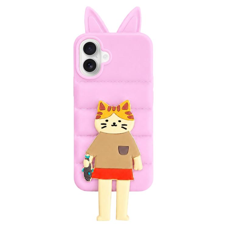 Custodia per telefono in TPU e silicone con orecchie di volpe e piumino d'oca, con custodia pieghevole a forma di gatto dei cartoni animati., For iPhone 17 Pro Max, For iPhone 17 Pro, For iPhone 17, For iPhone 16 Pro Max