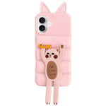 Custodia per telefono in TPU e silicone con orecchie di volpe e piumino d'oca, con custodia pieghevole a forma di gatto dei cartoni animati., For iPhone 17 Pro Max, For iPhone 17 Pro, For iPhone 17, For iPhone 16 Pro Max