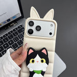 Custodia per telefono in TPU e silicone con orecchie di volpe e piumino d'oca, con custodia pieghevole a forma di gatto dei cartoni animati., For iPhone 17 Pro Max, For iPhone 17 Pro, For iPhone 17, For iPhone 16 Pro Max