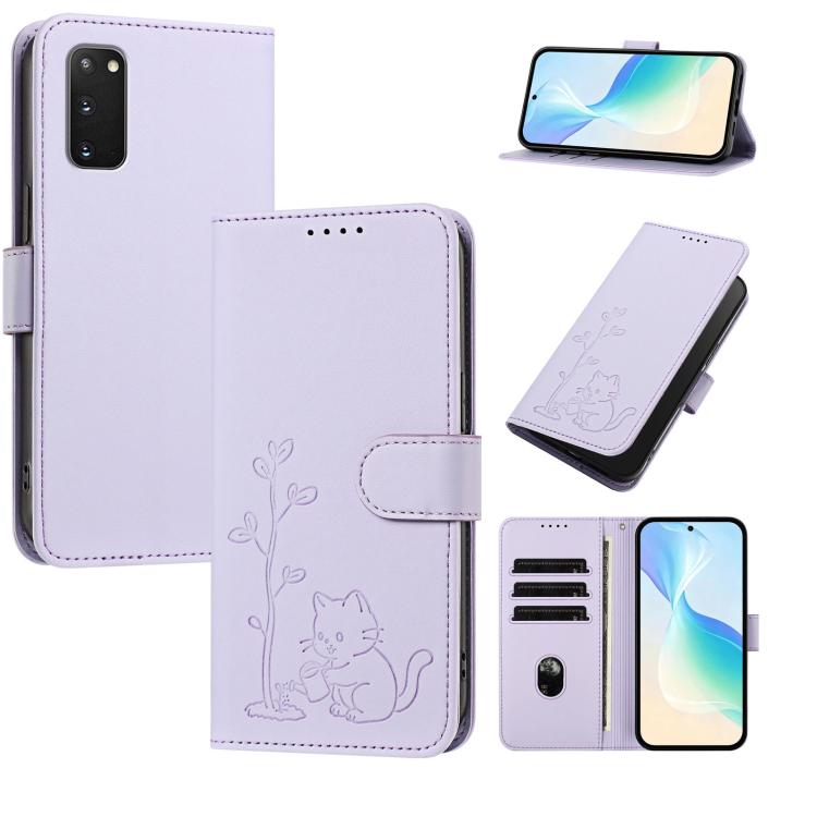 Custodia per telefono in ecopelle con fibbia a forma di albero e gatto YX0014, con cordino., For Galaxy S20, For Galaxy S20+