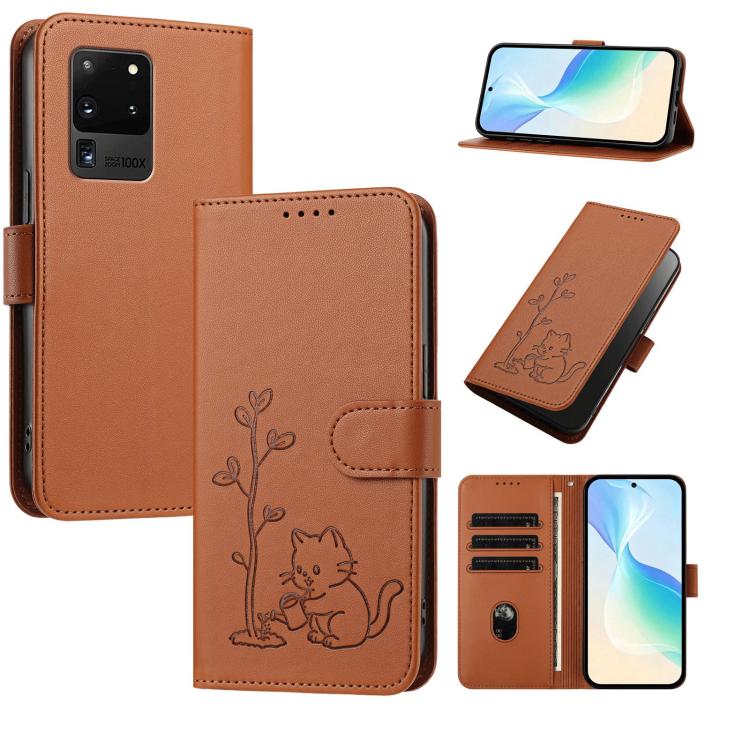 Custodia per telefono in ecopelle con fibbia a forma di albero e gatto YX0014, con cordino., For Galaxy Note20, For Galaxy S20 Ultra