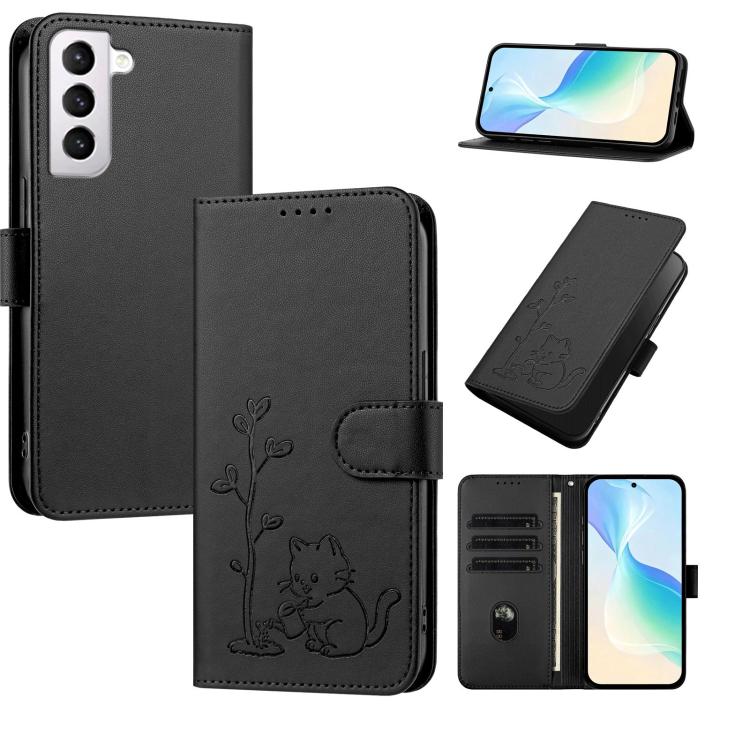 Custodia per telefono in ecopelle con fibbia a forma di albero e gatto YX0014, con cordino., For Galaxy S22 5G, For Galaxy S21 FE 5G