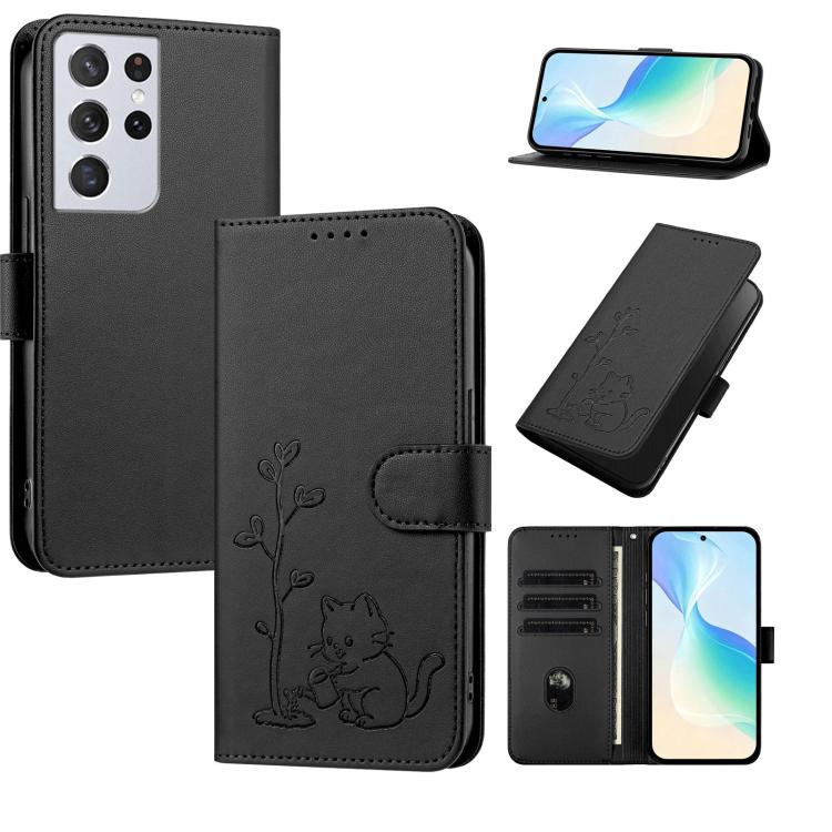 Custodia per telefono in ecopelle con fibbia a forma di albero e gatto YX0014, con cordino., For Galaxy S21 Ultra 5G, For Galaxy Note20 Ultra