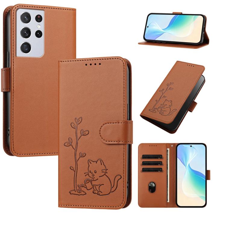 Custodia per telefono in ecopelle con fibbia a forma di albero e gatto YX0014, con cordino., For Galaxy S21 Ultra 5G, For Galaxy Note20 Ultra