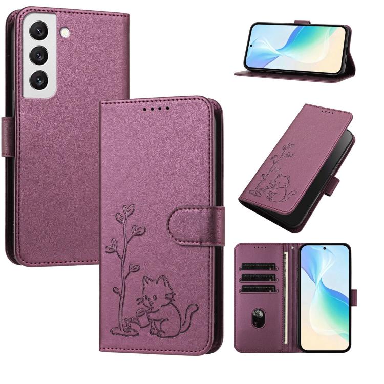 Custodia per telefono in ecopelle con fibbia a forma di albero e gatto YX0014, con cordino., For Galaxy S22 5G, For Galaxy S21 FE 5G
