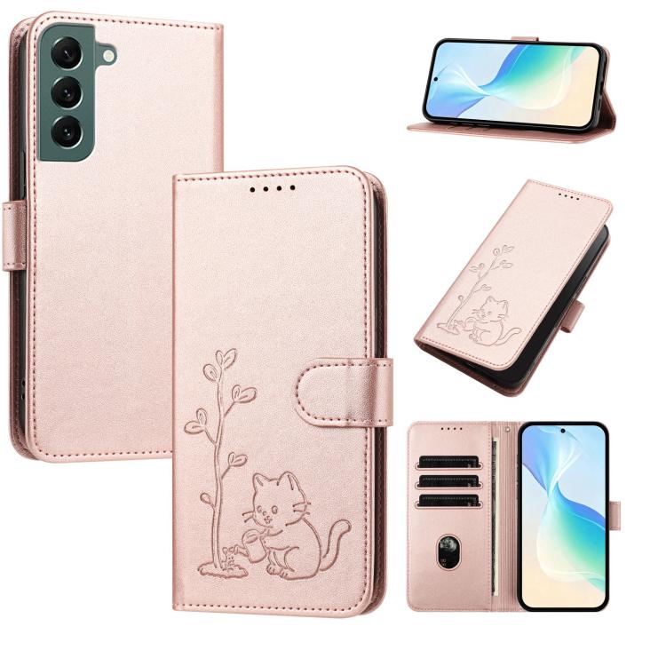 Custodia per telefono in ecopelle con fibbia a forma di albero e gatto YX0014, con cordino., For Galaxy S22 Ultra 5G, For Galaxy S22+ 5G